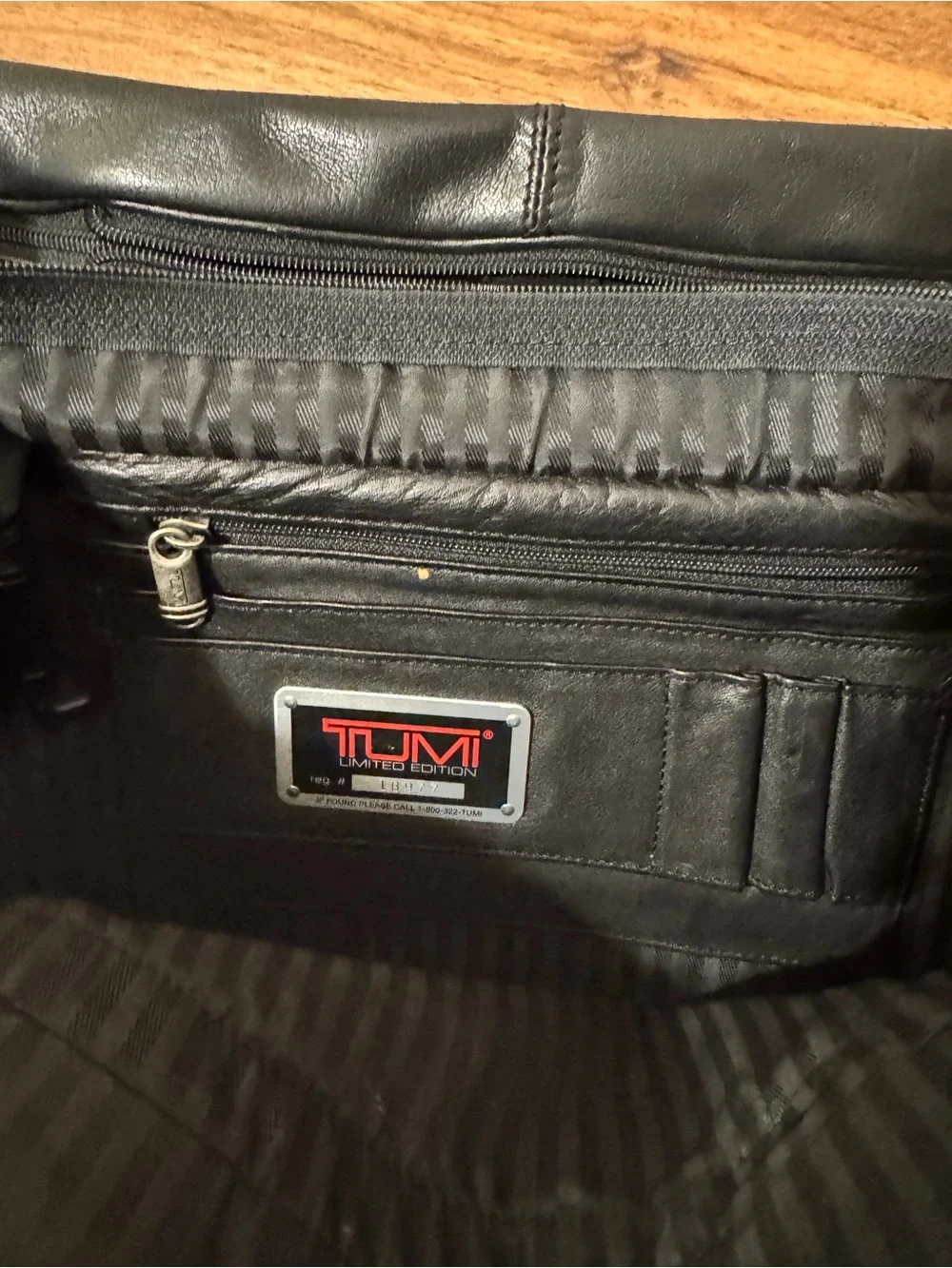 Tumi Black Leather Laptop Bag with Shoulder Strap